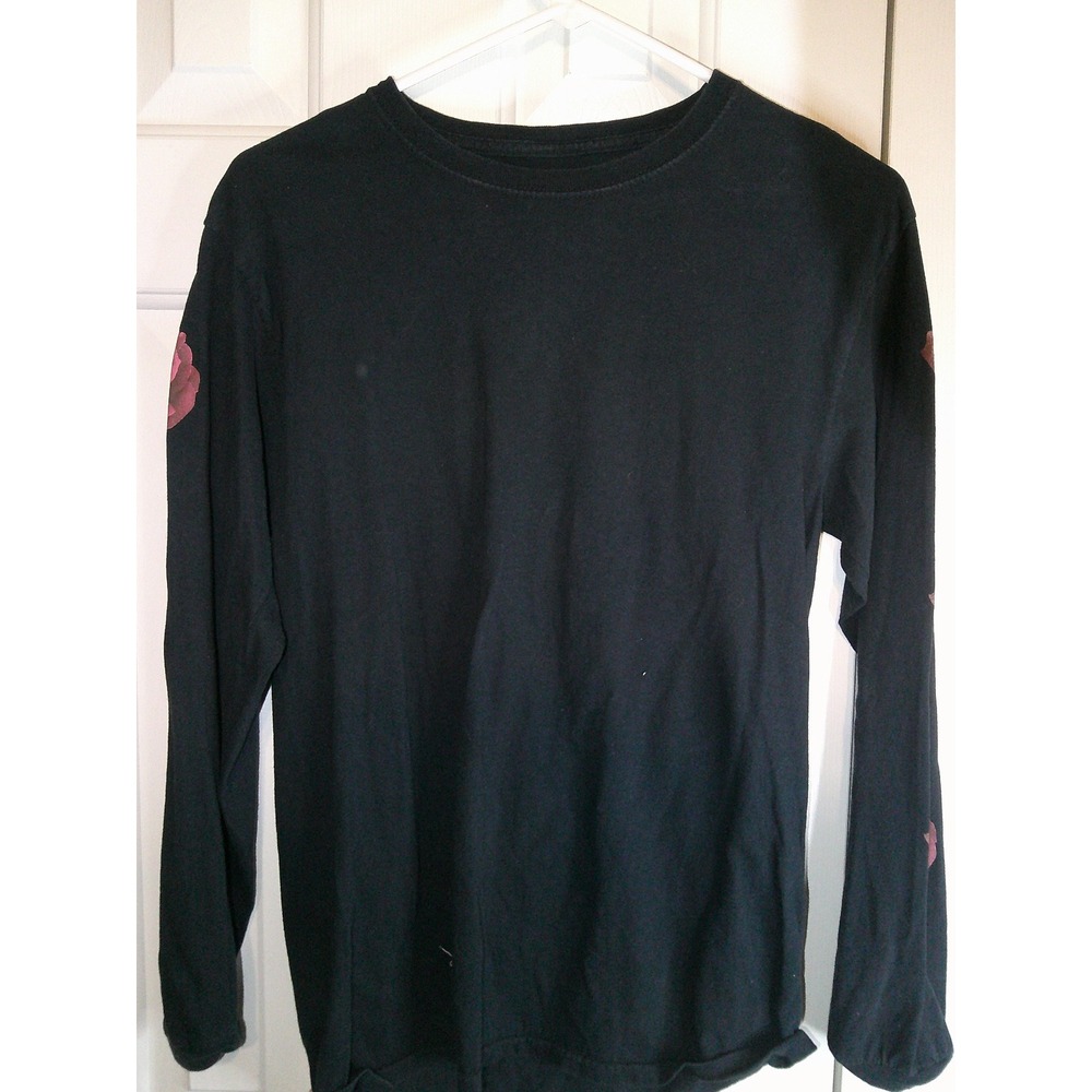 Selena Long‎ Sleeve Graphic T-Shirt Roses Black Cotton Top Size S